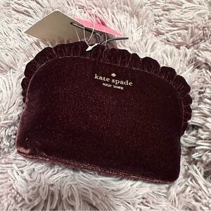 Kate Spade Small Ruffle Cosmetic Travel Bag Quilted Velvet Cherry Wood